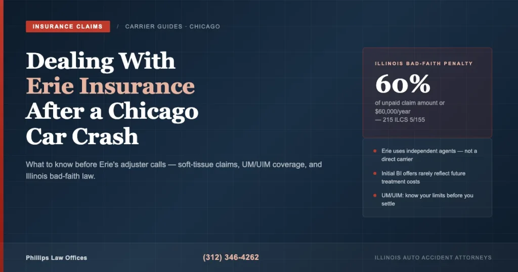 Editorial cover: Dealing With Erie Insurance After a Chicago Car Crash — Illinois bad-faith law and claim stages guide