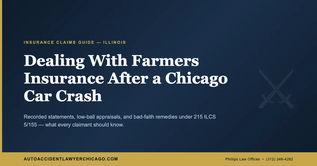 Editorial cover: Dealing With Farmers Insurance After a Chicago Car Crash - autoaccidentlawyerchicago.com