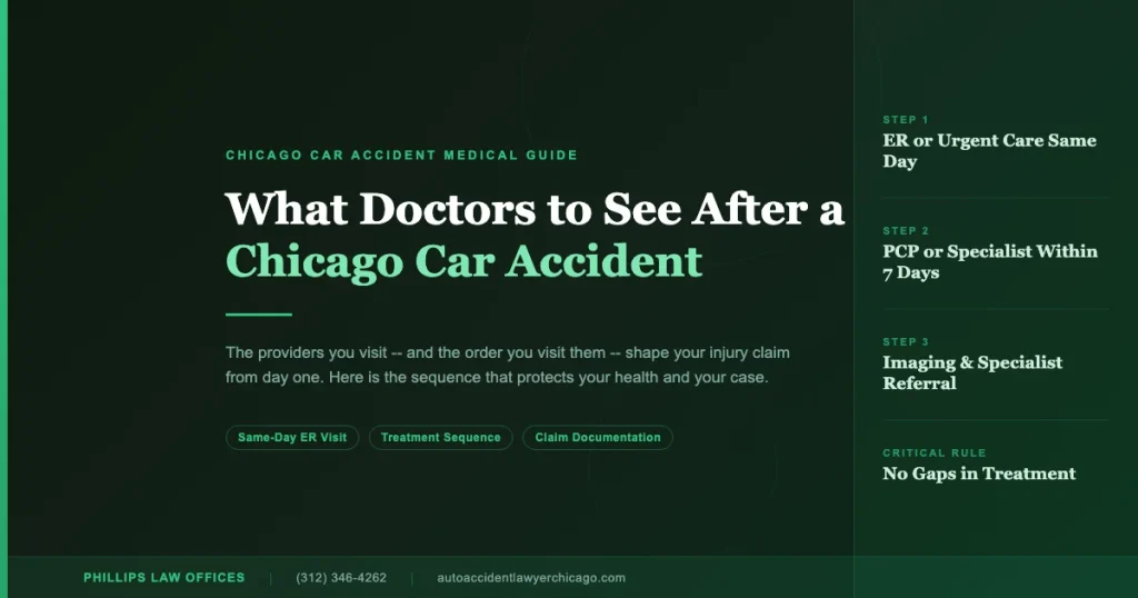 What doctors to see after a Chicago car accident -- treatment sequence guide from Phillips Law Offices