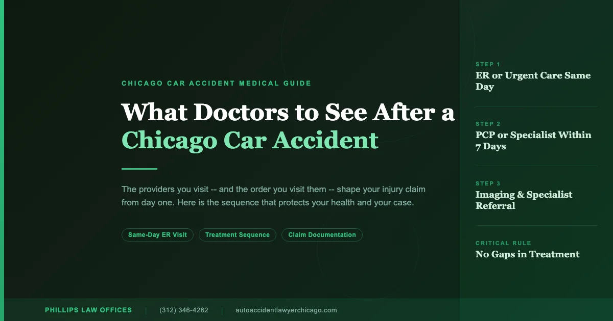 What doctors to see after a Chicago car accident -- treatment sequence guide from Phillips Law Offices
