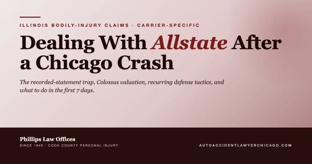 Editorial cover graphic for guide on dealing with Allstate after a Chicago crash