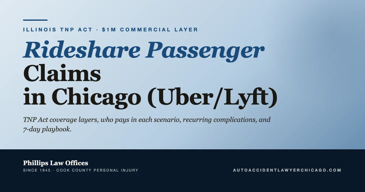 Editorial cover graphic for guide on Chicago rideshare passenger injury claims