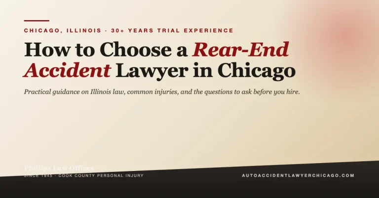 Editorial cover graphic for guide on how to choose a rear-end accident lawyer in Chicago