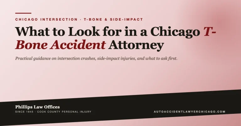 Editorial cover graphic for guide on what to look for in a Chicago T-bone accident attorney